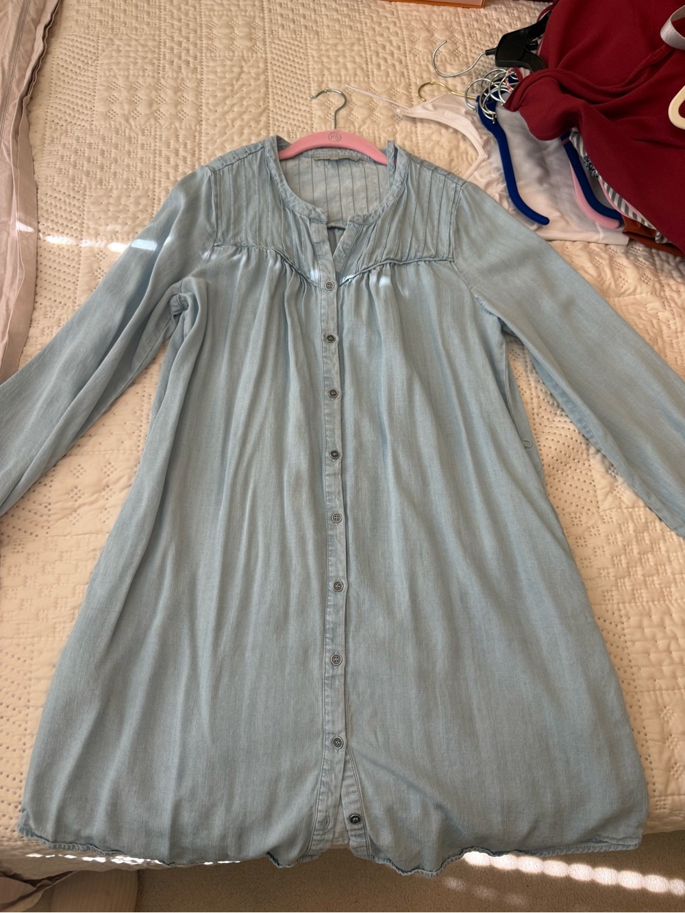 Light Blue Long Sleeve Button-Front Women's dress